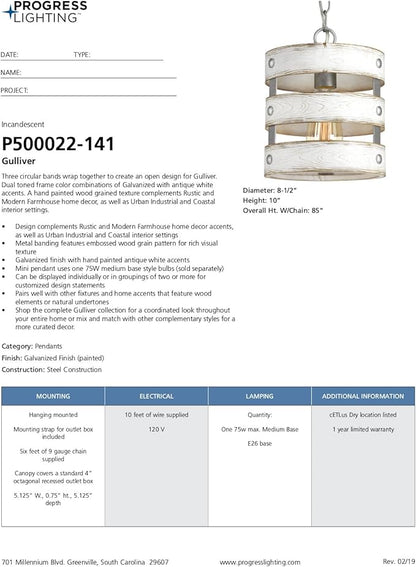 Gulliver Collection 1-Light Coastal Pendant Light Galvanized