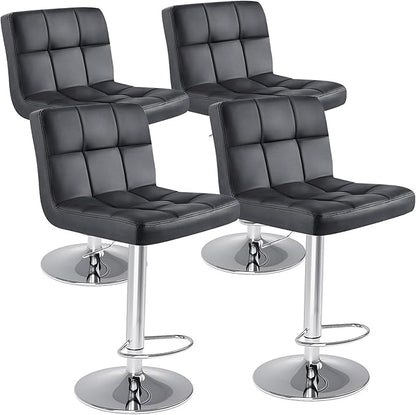 DUMOS Bar Stools Set of 4, 24 inch Counter Height Bar Stools, Upholstered Modern Kitchen Barstools with Metal Base, PU Leather Saddle Stools for Kitchen Island, Inky Black