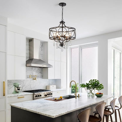 Modern Black Chandelier 17.7" Metal Crystal Pendant Lighting Fixture Hanging 6-Light for Dining Room Bedroom Living Room Kitchen Entryway