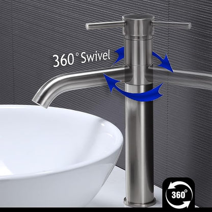 Hotis Vessel Sink Faucet Brushed Nickel, Stainless Steel Tall Bathroom Faucet with 360° Swivel Spout, Single Handle 1 Hole Bathroom Faucets with Supply Lines and Pop Up Drain, HT-TX110788L-New