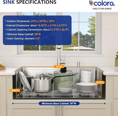 Dcolora 33"×22" Drop In Kitchen Sink With Faucet Topmount Single Bowl SinkS Workstation 304 Stainless Steel Overmount Sink For Kitchen 33 Inch, DC-SFDOE00126