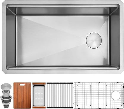 Undermount Kitchen Sink 30 inch,16 gauge Stainless Steel Workstation Sink,Deep and Large Single Bowl Kitchen Sinks Offset Drain (30" X 18")