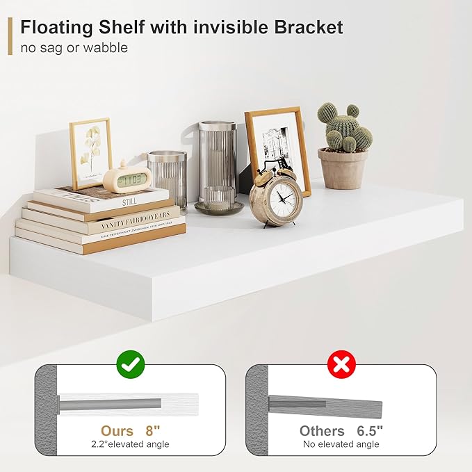 Heimlove 12" Deep White Floating Shelves,Over Toilet Long Wall Mounted Modern Farmhouse 36 inches,Wall Shelves with Invisible Brackets for Bedroom, Bathroom, Living Room, Kitchen, Set of 1