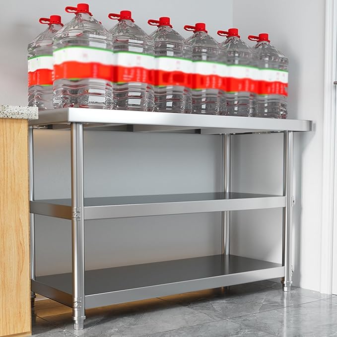 Thickened Stainless Steel Workbench Open Shelf Three Tier Prep Table Commercial Kitchen Metal Table Baking Table(47.2 * 15.7 * 31.5in)