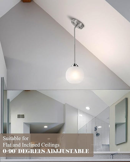 2 Pack Globe Pendant Light Fixtures, Brushed Nickel Hanging Ceiling Lights with White Frosted Glass Shades, Adjustable House Indoor Light for Kitchen Island