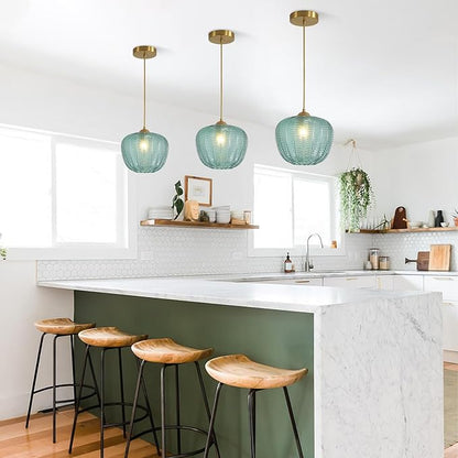 KCO Lighting Vintage Green Glass Pendant Light Gold Globe Pendant Lights Mid Century Modern Hanging Light Retro Pendant Light Fixtures