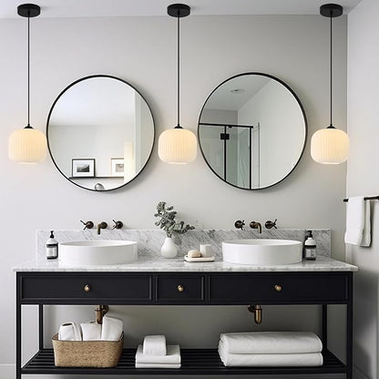 KCO Lighting Milk Glass Globe Pendant Light Kitchen Island Mid Century Black Pendant Light Modern Farmhouse Hanging Pendant Lighting Large Industrial Round Hanging Light (2 Pack)