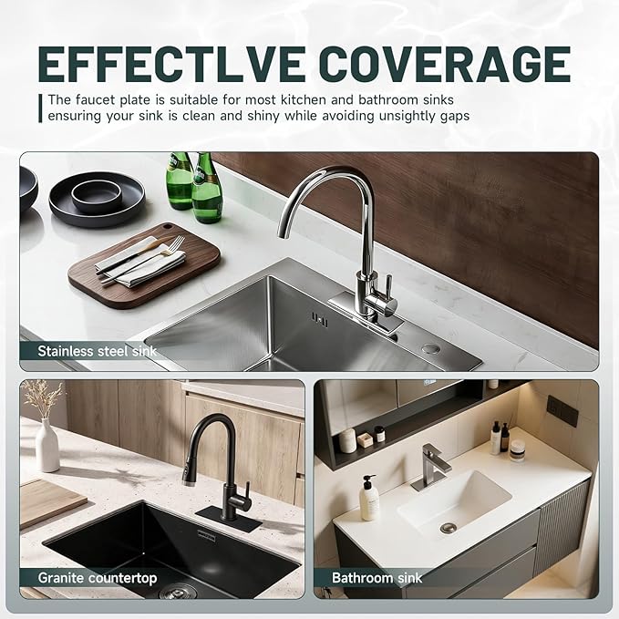 6 Inch Chrome Sink Hole Cover, Greenspring 4" Hole Cover Deck Plate, Bathroom Faucet Deck Plate, Stainless Steel Square Escutcheon for Bathroom or Kitchen Single Hole Vanity Sink Faucet