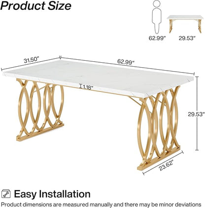 LITTLE TREE Modern Dining Table for 4-6 People, 63" Large Rectangular Kitchen Table with Faux Marble Tabletop and Geometric Legs, Unique Dinner Table Kitchen & Dining Room Furniture