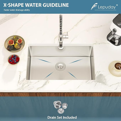 28 Inch Undermount Kitchen Sink Single Bowl 18 Guage Stainless Steel 28"x18"x9" Deep Under Counter Kitchen Sinks Basin R10 Round Corners Handmade Sink