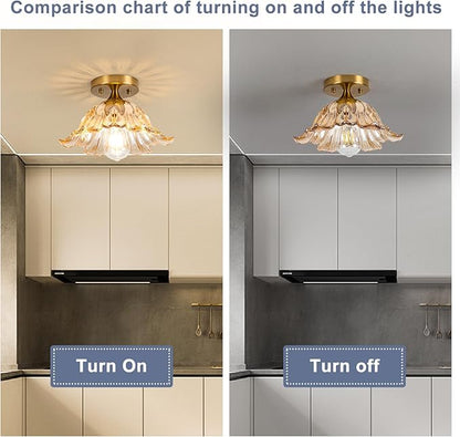 Semi Flush Mount Ceiling Light,Vintage Lights Fixture Ceiling Amber Shade Glass， E26 Ceiling Light Fixtures for Closet Kitchen Bedroom, Bulb Included