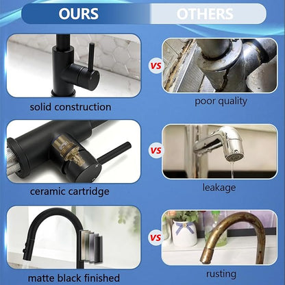 KINFAUCETS Black Kitchen Faucet with Pull Down Sprayer,Single Handle Pull Out Kitchen Sink Faucet,Commercial Farmhouse RV Bar Utility Kitchen Faucets