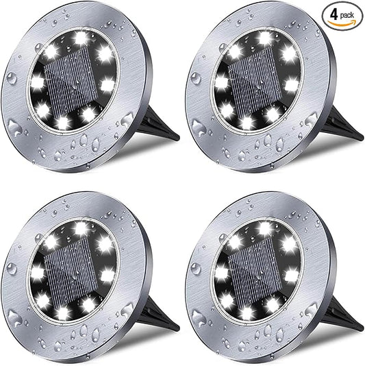 4.6 Inch Diameter Solar Ground Lights, Waterproof Solar Garden Lights, Outdoor Garden Waterproof Bright in-Ground Light, Landscape Lighting for Pathway,Yard,Lawn,Patio,Walkway (4 Pack White Light)
