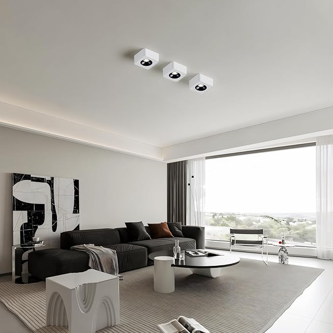 JAYMP Square Modern LED Ceiling Spotlight 3000K Dimmable White Surface Mount Focus Down Light for Living Room Hallway Laundry Room (White, Single Lamp)