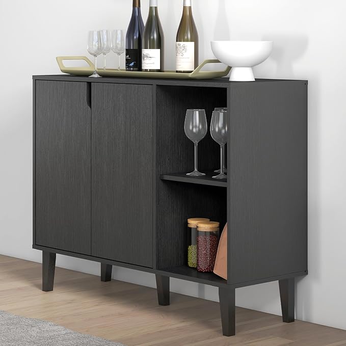Panana Kitchen Buffet Cabinet Storage Sideboard with 2 Doors 2 Shelves, 41.8" L x 15" W x 32.5" H (Black)
