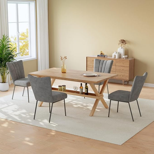 HIPIHOM 63 Inch MDF Kitchen Table for 4 with Dining Chairs, Kitchen Tables with Durable Metal Legs and Scratch-Resistant Top