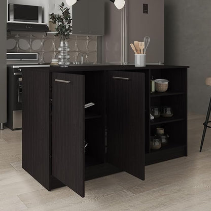 GOWE Ginger Kitchen Island, Three Open Shelves, Two Cabinets White/Black