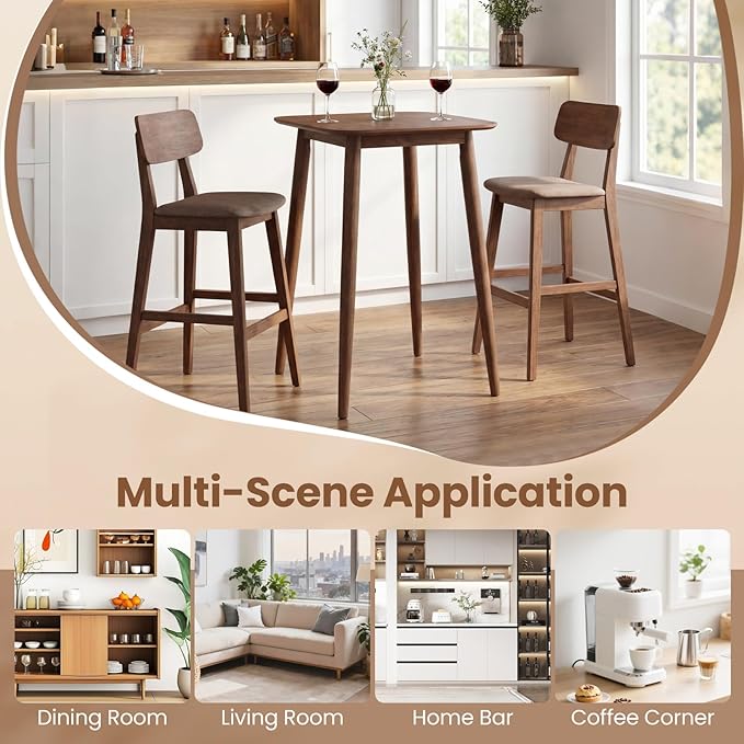 COSWTAY 36 Inch Counter Height Dining Table, Solid Rubber Wood Farmhouse Kitchen Table with Sturdy Pedestal Base, Walnut Finish