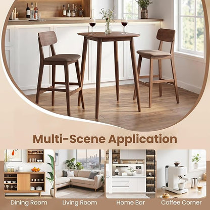 COSWTAY 36 Inch Counter Height Dining Table, Solid Rubber Wood Farmhouse Kitchen Table with Sturdy Pedestal Base, Walnut Finish