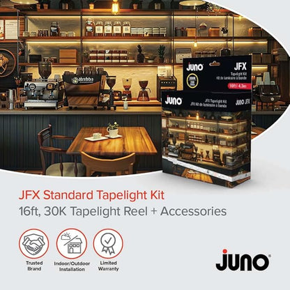 Juno JFX LED Tapelight Starter Kit, 16 Foot Neutral White LED Strip Light, Flexible Under Shelf LED Lighting with Dimmer, 200 Lumens, Easy Install Plug-in Light Strip for Kitchen or Accent Lighting