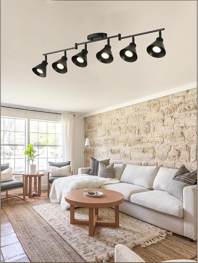 Modern 6-Light Track Lighting Fixture, Black Metal Ceiling Spotlight with Flexible Rotatable Heads, GU10 Base Directional Track Light for Kitchen, Hallway, Living Room & Gallery