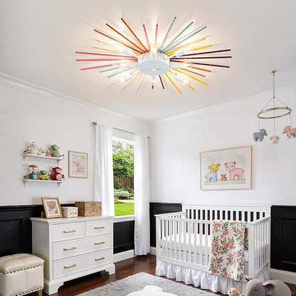 Kids Ceiling Light,8-Lights Colorful Sputnik Ceiling Fixtures, Rainbow Kid Chandelier for Bedroom Playroom Kitchen Entryway,E12