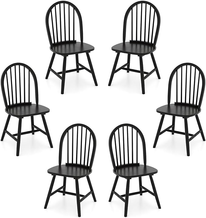 Safeplus 18" Oak Dining Chairs Set of 6, Wood Windsor Chair with Spindle Back for Country Farmhouse Kitchen Island