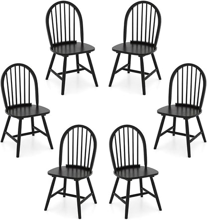 Safeplus 18" Oak Dining Chairs Set of 6, Wood Windsor Chair with Spindle Back for Country Farmhouse Kitchen Island