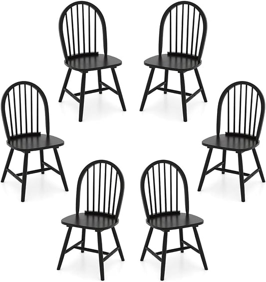 Safeplus 18" Oak Dining Chairs Set of 6, Wood Windsor Chair with Spindle Back for Country Farmhouse Kitchen Island