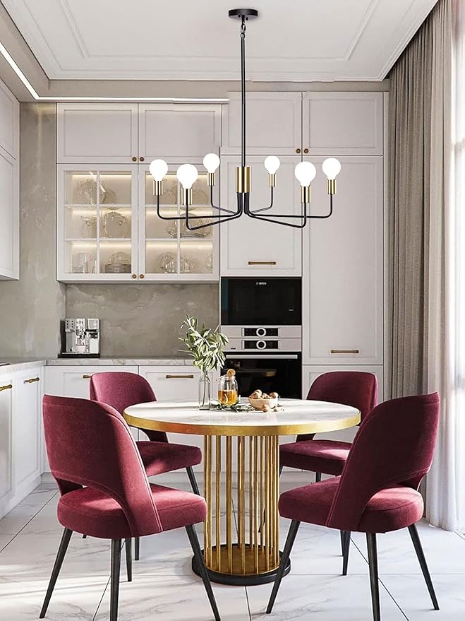 ETONIMERR Black Gold Chandelier Light Fixture 6-Light, Modern Chandelier for Dining Room Light Fixture Industrial Pendant Light for Kitchen Island Living Room Bedroom Foyer