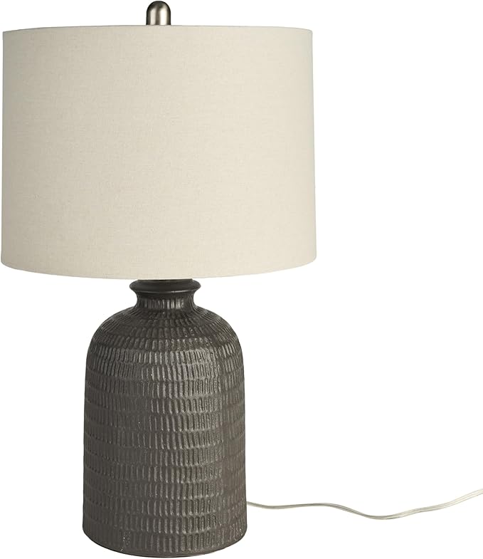 Nourison Home 24" Black ModernFarmhouse Honeycomb Textured Table Lamp for Bedside Table, Living Room, Dining, Entryway