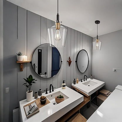 Modern Seeded Glass Pendant Lighting for Kitchen Island 1 Pack, Farmhouse Black and Gold Pendant Light Fixtures, Height Adjustable Ceiling Pendant Light, Angled Seeded Glass Shades 8 Inch