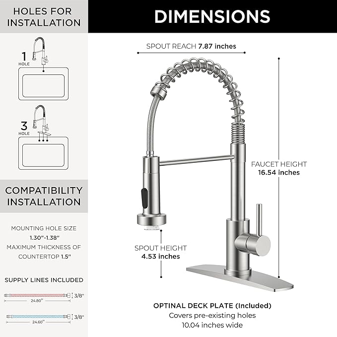 FORIOUS LED Kitchen Sink Faucet, Stainless Steel Brushed Nickel Kitchen Faucet with LED Light Sprayer, Commercial Transitional Single Handle Spring Faucet for Kitchen Sink, Bar & Prep Sinks, RV Camper