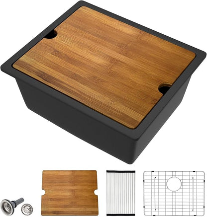Dcolora 21 In. Black Granite Composite Small Kitchen Sink, Single Bowl Workstation Undermount Prep Sink, Quartz Bar Sink, 21"x18"x9.65" #DC-GBUS25472