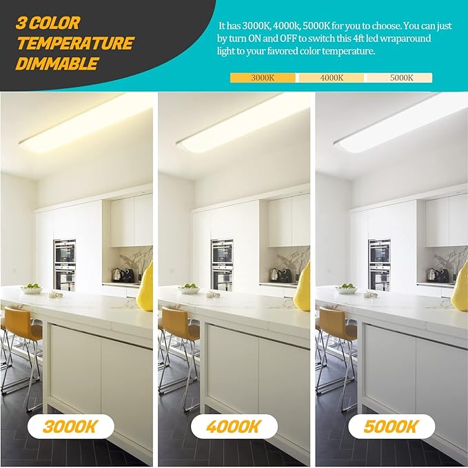 ANTLUX 4FT LED Wraparound Puff Lights, 50W/5500LM, 3 Color Temperature Dimmable LED Wrap Light, 4 Foot LED Flush Mount Ceiling Lights, 48 Inch LED Light Fixtures for Kitchen Laundry Office, White