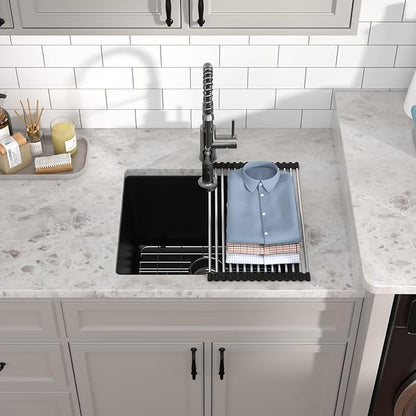 21"x18"x12" Undermount Laundry Sink - 12" Deep Granite Composite Laundry Room Sink, Matte Black Classic Quartz Under Counter Single Bowl Extra Deep Utility Sinks #TLGU-145