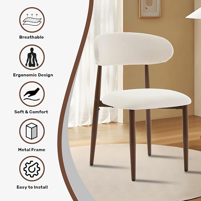 UVV Dining Chairs Set of 8, Metal Kitchen Chairs with Modern Fabric Upholstered for Dining Room, Beige
