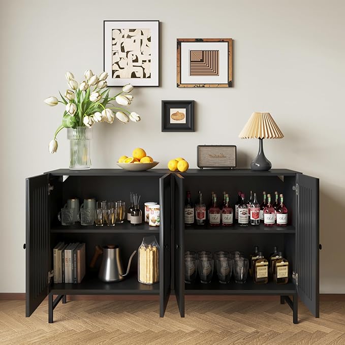 Gyger Buffet Storage Cabinet with 4 Doors,Kitchen Sideboard with Storage,Coffee Bar Cabinet for Kitchen,Living Room,Black