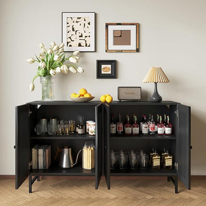 Gyger Buffet Storage Cabinet with 4 Doors,Kitchen Sideboard with Storage,Coffee Bar Cabinet for Kitchen,Living Room,Black