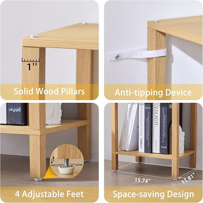 YUFAM 66in Tall Bookshelf 6-Tier Small Narrow Bookcase, Skinny Book Shelf for Small Space, Farmhouse Slim Shelf with Storage, Wood Freestanding Display Thin Bookshelves for Living Room, Natural