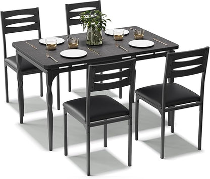 GarveeHome 5 Piece Dining Table Set, Industrial Style Dining Table and Chairs Set for 4, Kitchen Table Set for Dining Room Kitchen Apartment, Black