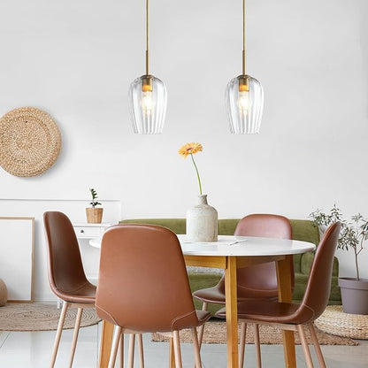 Clear Glass Lampshade Chandelier, Kitchen Ceiling Hanging Lamp Island Light, 5.9" Mini Brushed Gold Modern Pendant Lighting Fixture for Dining Living Room, Entryway