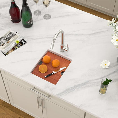 Dcolora Undermount Small Bar Sink 13x15x9 inches, Brushed 304 Stainless Steel, Heavy Duty 16 Gauce, Save Space with Full-size Cutting Board #DC-UW258001