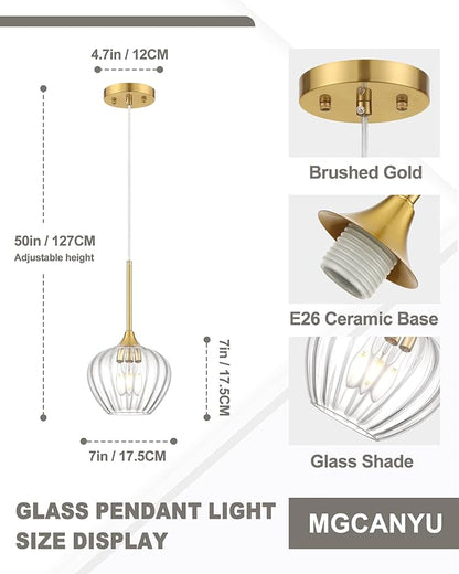 Glass Pendant Lights for Kitchen Island, 7" Modern Gold Pendant Light Fixtures Small Adjustable Hanging Light for Kitchen, Dining Room, Sink, Bathroom