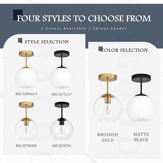 Bagood Black Semi Flush Mount Ceiling Light Fixture Milk Glass Light Fixture Mid Century Flush Mount Ceiling Light Black Flush Mount Ceiling Light Schoolhouse Light Fixture for Dining Room(Bulb Incl.)