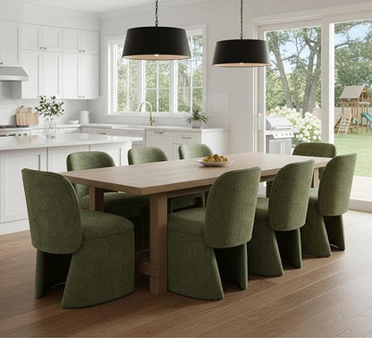 Hyfirm Modern Upholstered Dining Chairs Set of 8, Curved Back Chenille Dining Chairs Armless Kitchen Chairs for Kitchen Dining Room,Moss Green