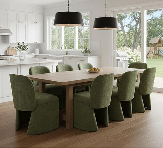 Hyfirm Modern Upholstered Dining Chairs Set of 8, Curved Back Chenille Dining Chairs Armless Kitchen Chairs for Kitchen Dining Room,Moss Green
