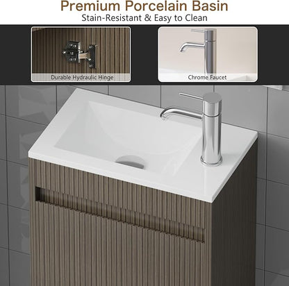 wonline 16" Small Bathroom Vanity Sink Combo Modern Wall Mounted Floating Cabinet W/Resin Basin Sink Top, Chrome Water Save Faucet & Pop Up Drain