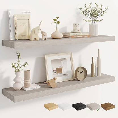 Dreamland Deep Floating Shelves, 8" Deep Long Shelves Set of 2, 40 Inches Floating Shelf for Wall,Large Display & Storage Shelf for Bathroom Bedroom Living Room Kitchen Office, Grey