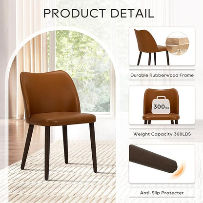 COLAMY Upholstered Dining Chairs Set of 4, Modern PU Leather Dining Room Kitchen Side Chair with Padded Seat and Wood Legs Restaurant/Cafe,Light Brown